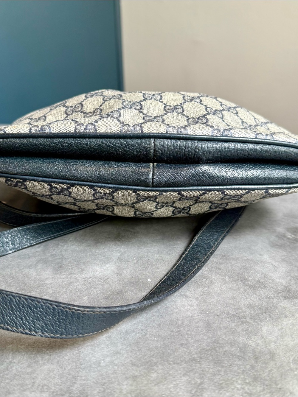Gucci GG Shoulder Bag, Gray Coated Canvas with Navy Trim - Picture 13 of 17